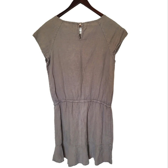 Joie Linen Mini Dress Womens Small Lagenlook Minimalist Beachy Ruffle Neutral - Picture 3 of 7